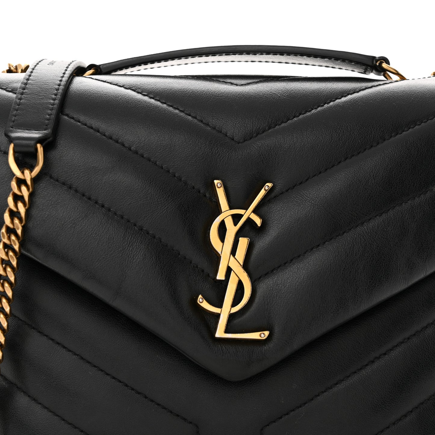 Calfskin Y Quilted Monogram Small Loulou Chain Satchel Black