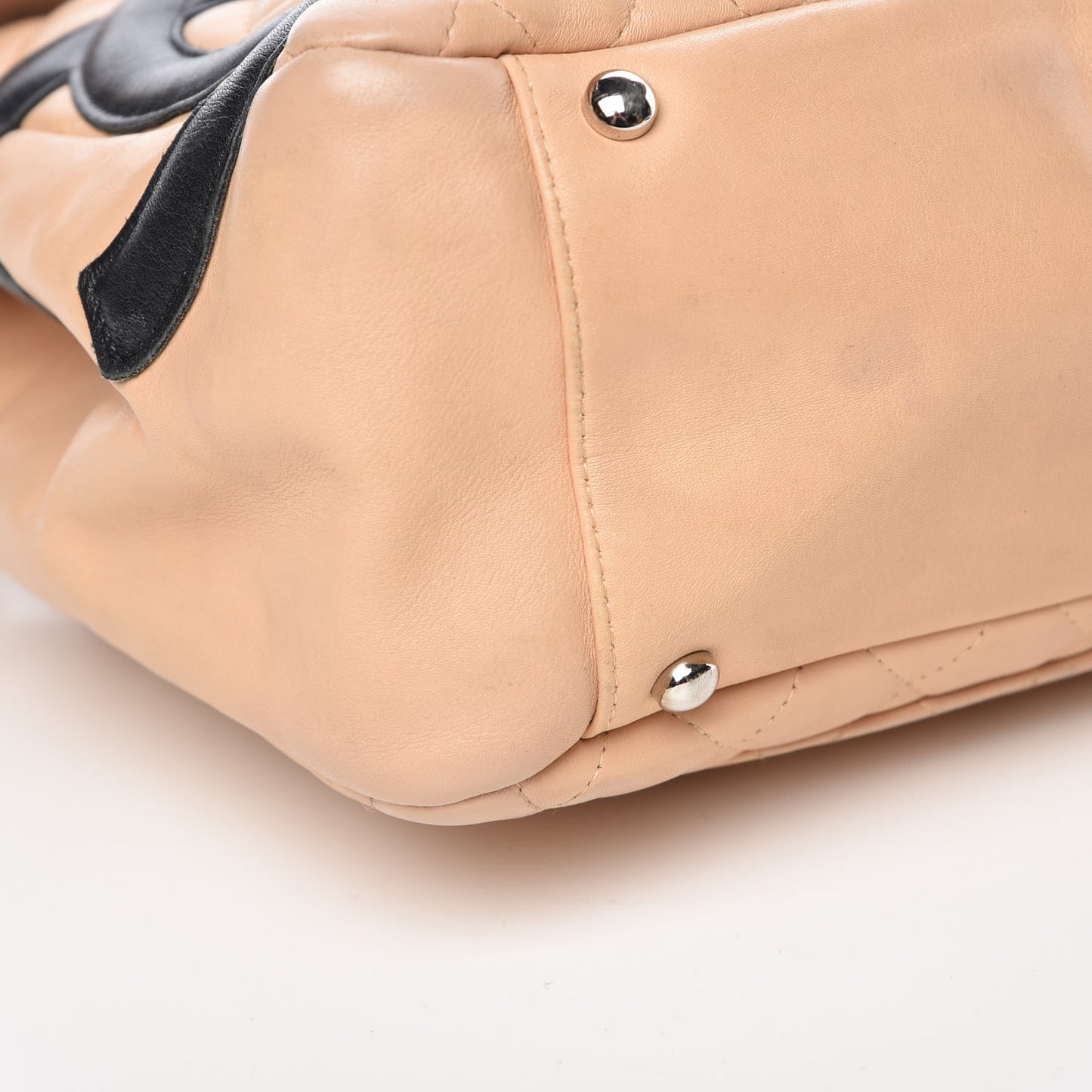 Calfskin Quilted Large Cambon Flap Beige Black