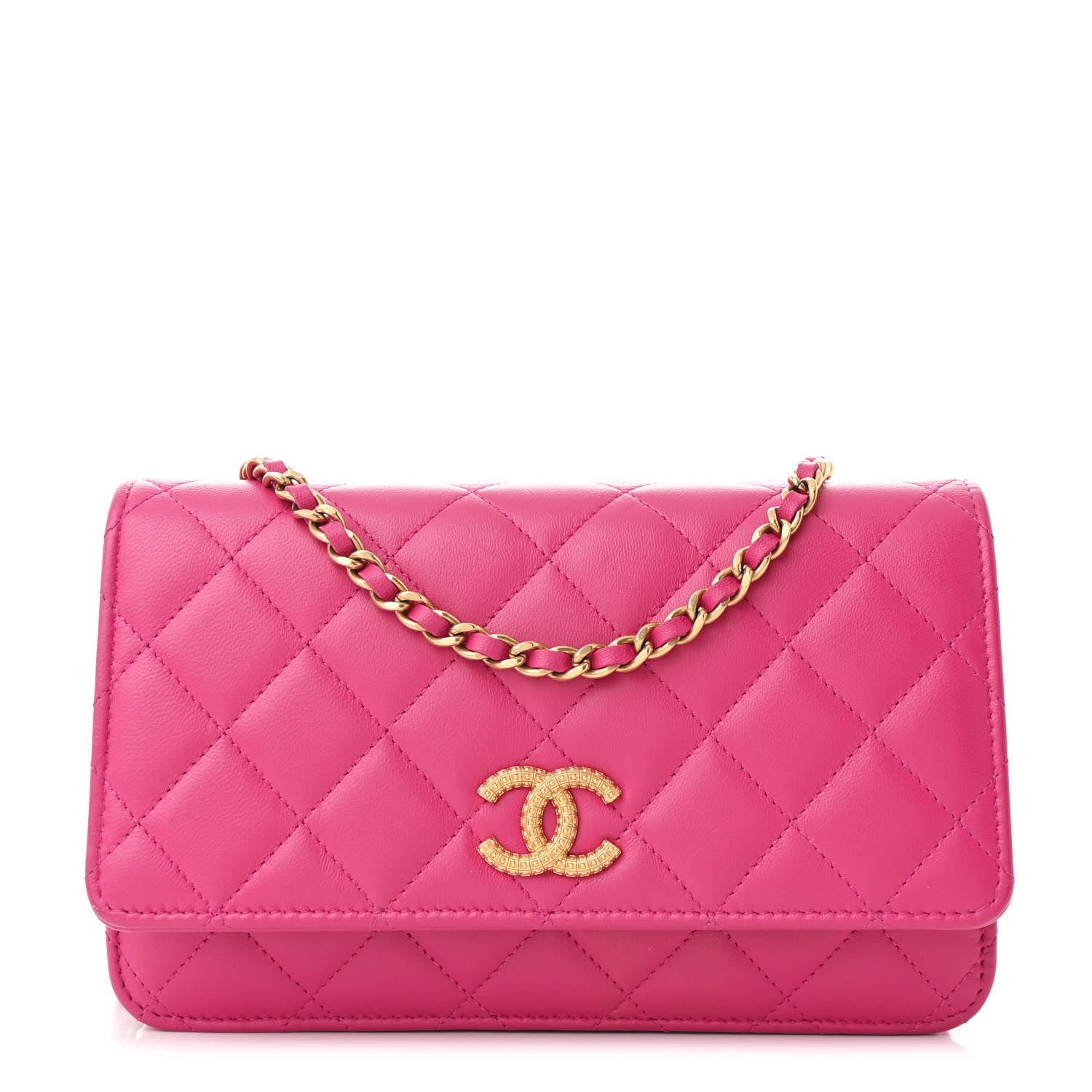 Chanel Lambskin Quilted Studded CC Wallet On Chain WOC Dark Pink 1 of 12