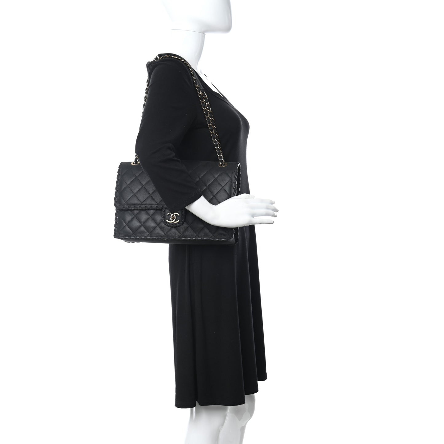 Iridescent Calfskin Jumbo Happy Stitch Flap Black