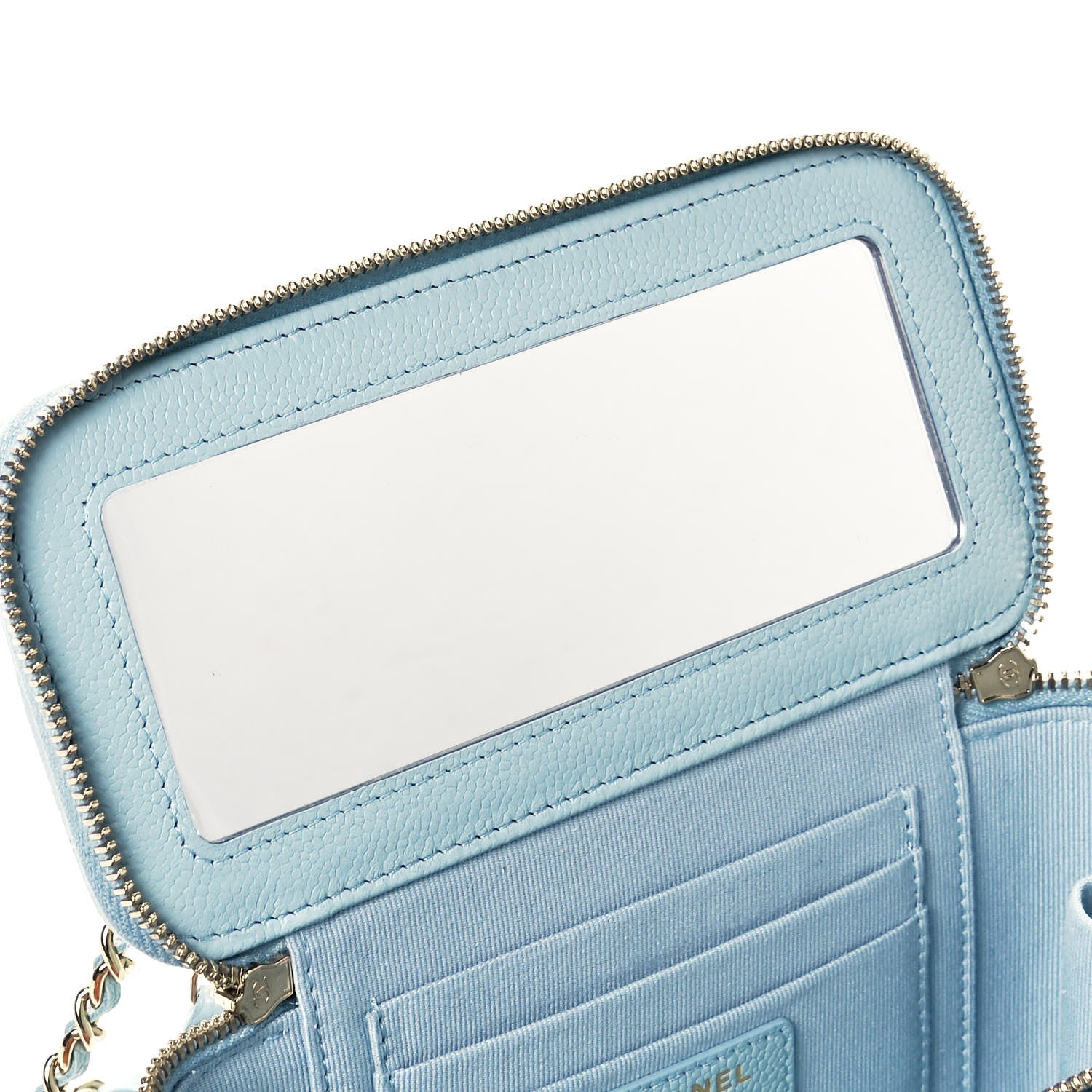 Chanel Caviar Quilted Small Tiny CC Vanity Case With Chain Light Blue 10 of 10