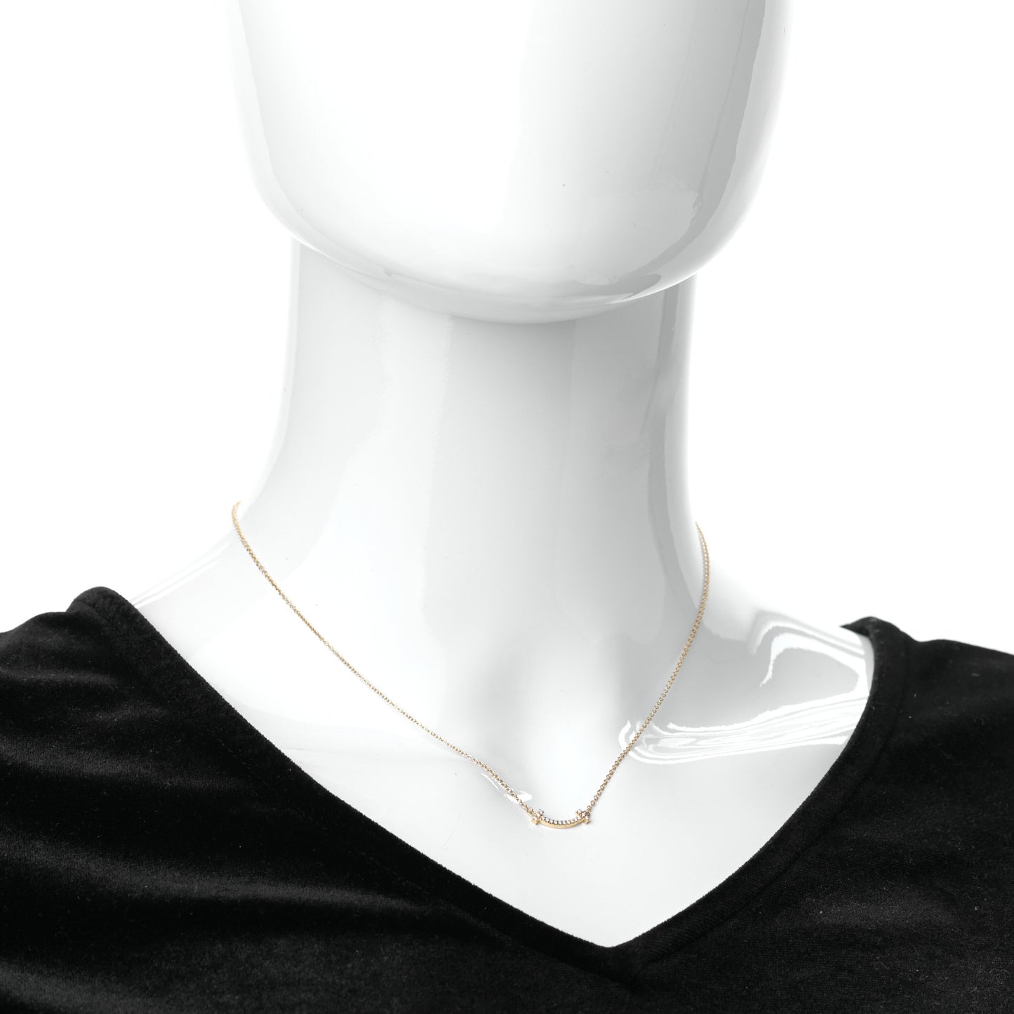 18K Yellow Gold Diamond Mini T Smile Pendant Necklace