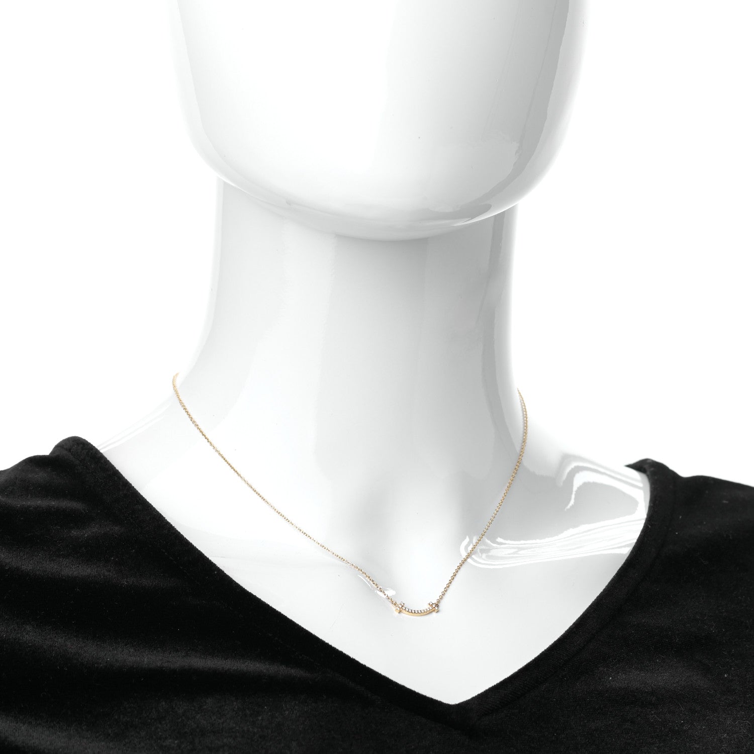 Tiffany 18K Yellow Gold Diamond Mini T Smile Pendant Necklace 2 of 6