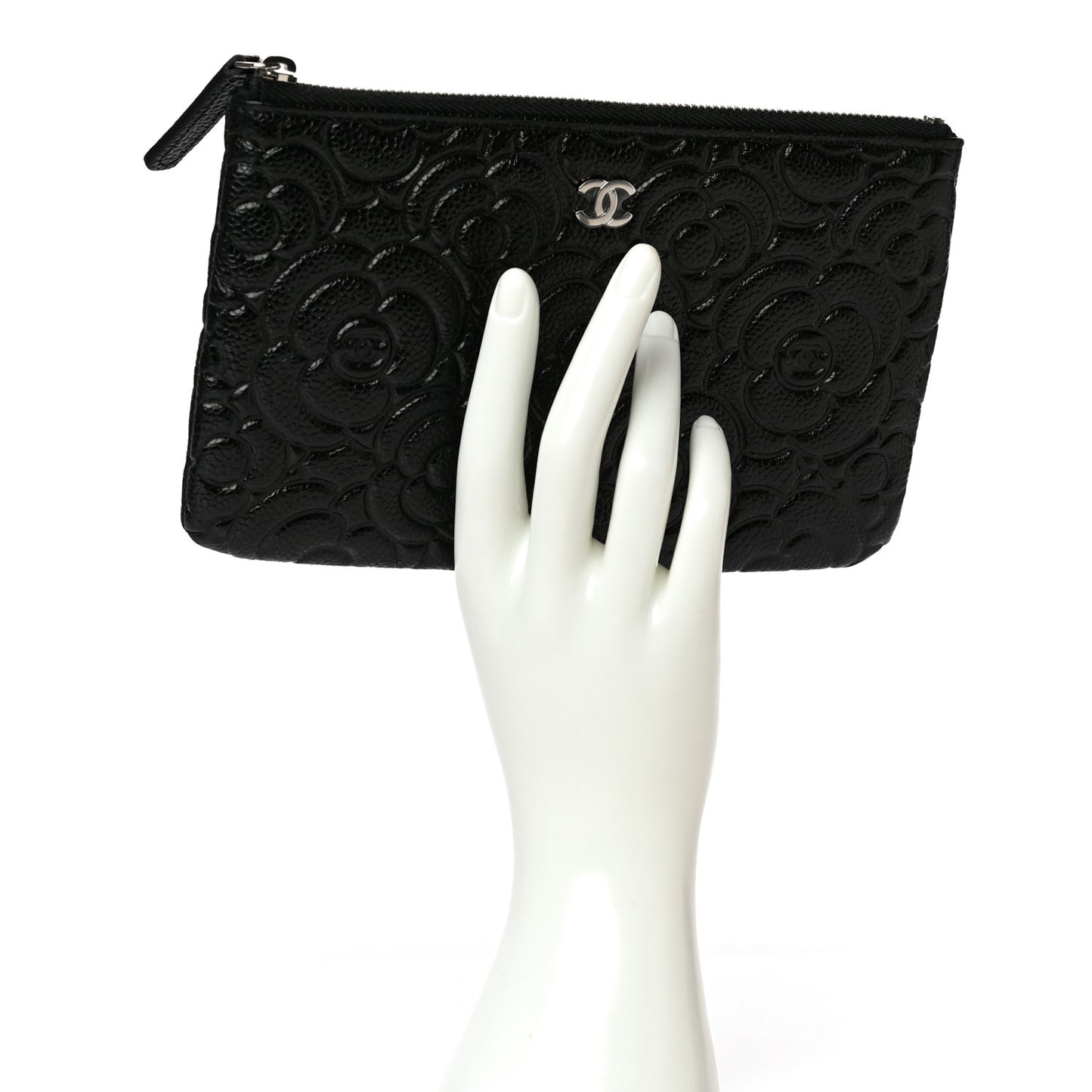 Caviar Camellia Embossed Cosmetic Pouch Black