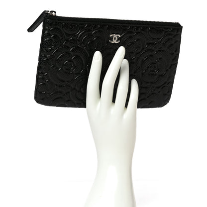 Chanel Caviar Camellia Embossed Cosmetic Pouch Black 2 of 8