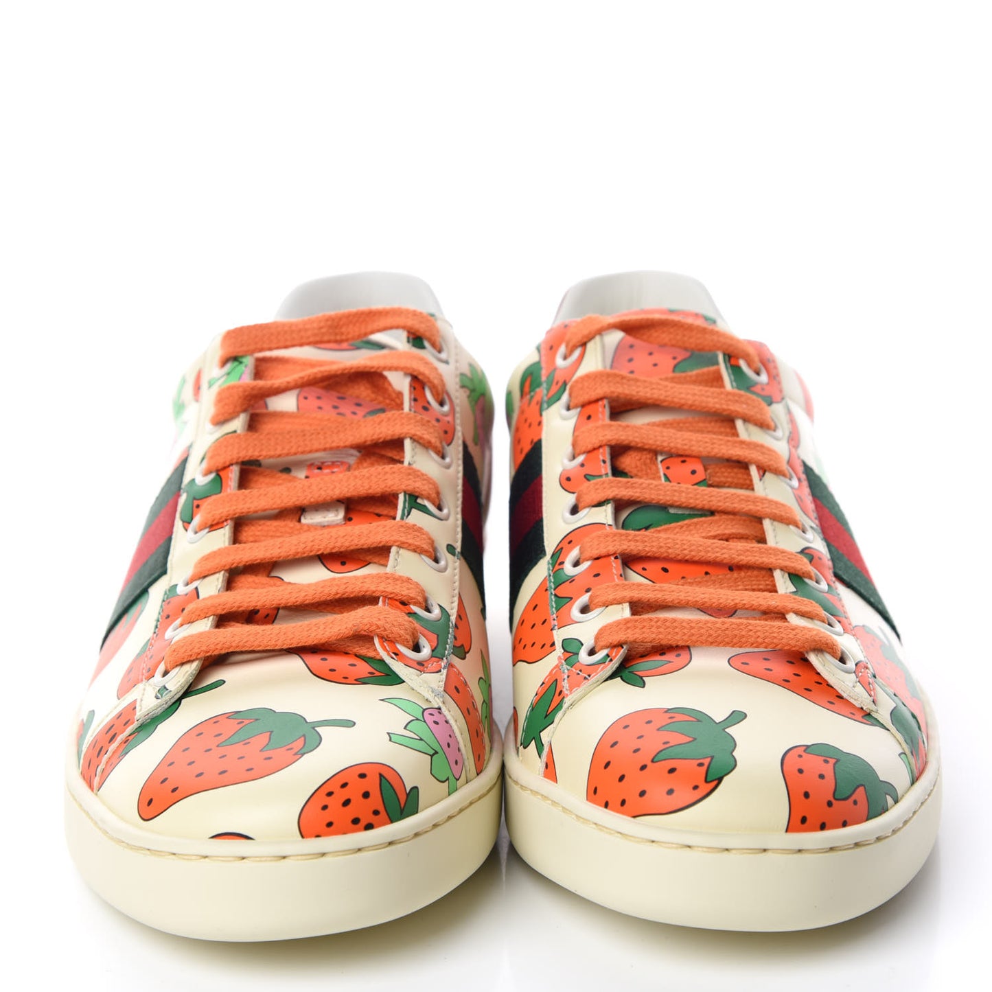 Calfskin Web Strawberry Print Womens Ace Sneakers 40 Ivory Red Green