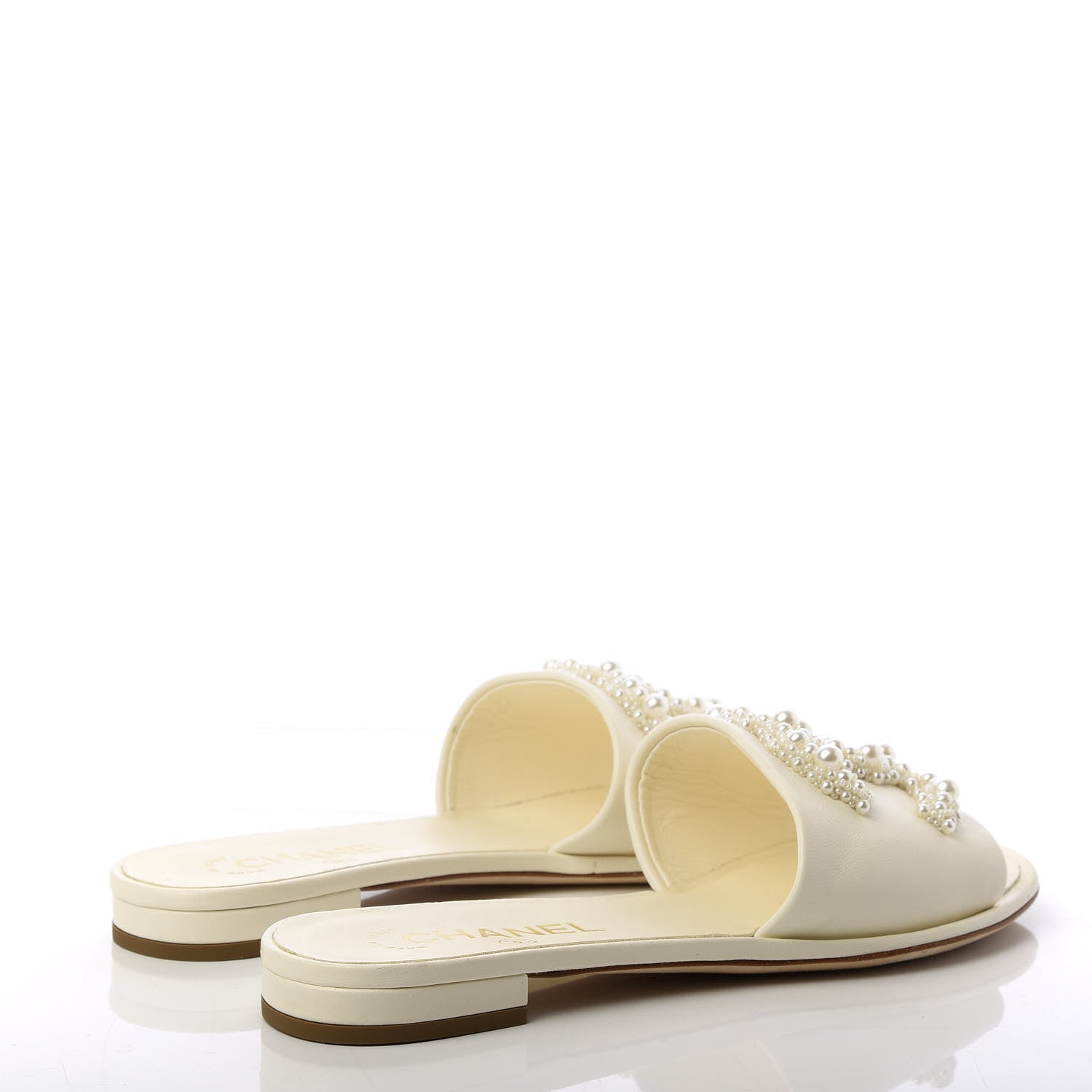 Chanel Lambskin Pearl CC Flat Sandals 37.5 Ivory 4 of 10