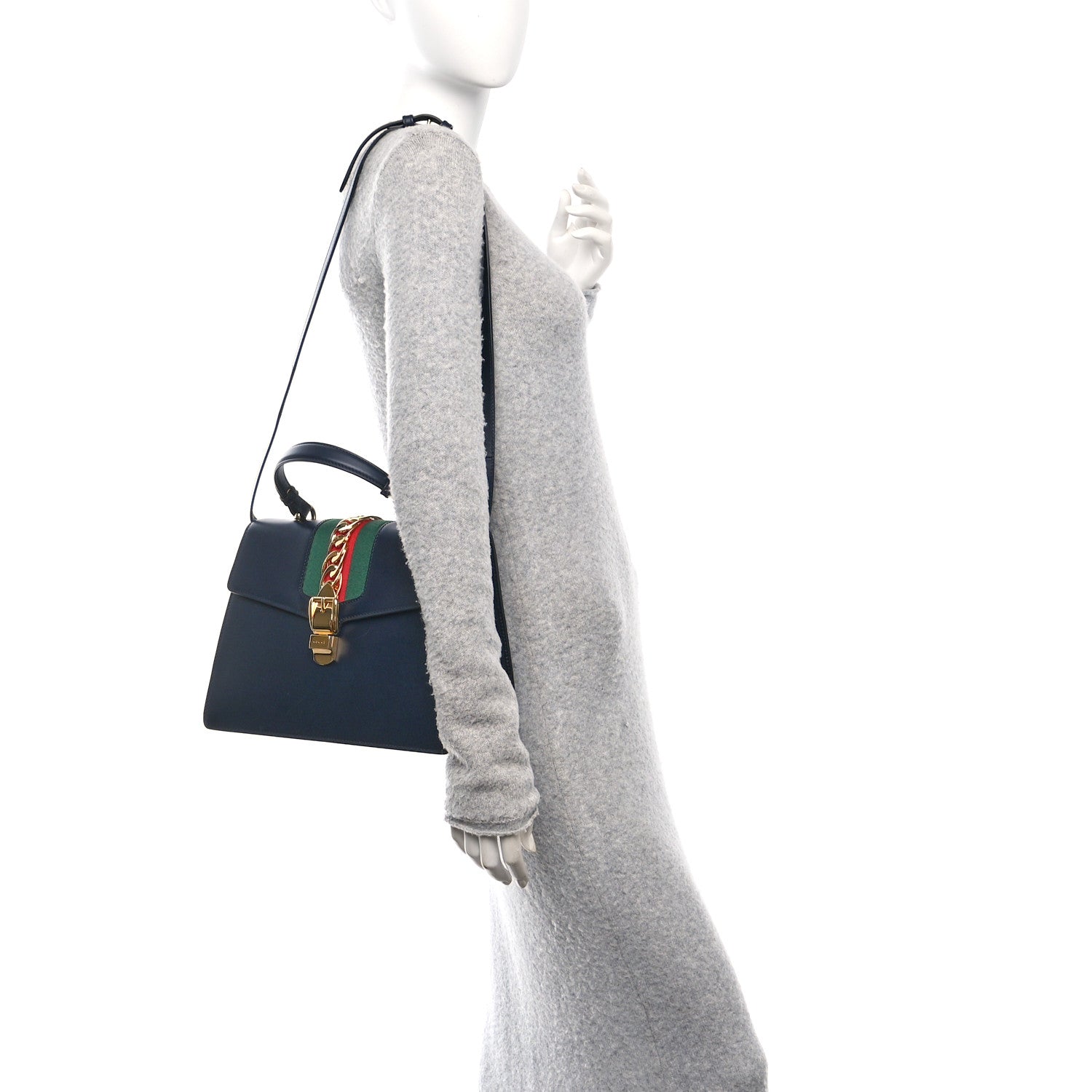 Gucci Calfskin Medium Sylvie Top Handle Bag Blue 2 of 10