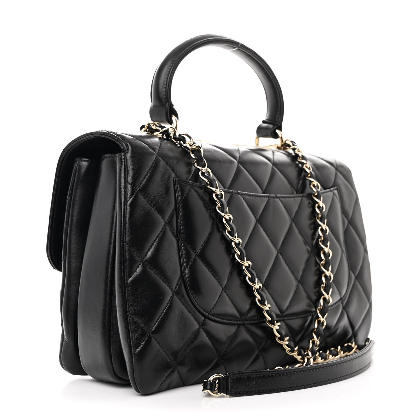 Lambskin Quilted Medium Trendy CC Flap Dual Handle Bag Black