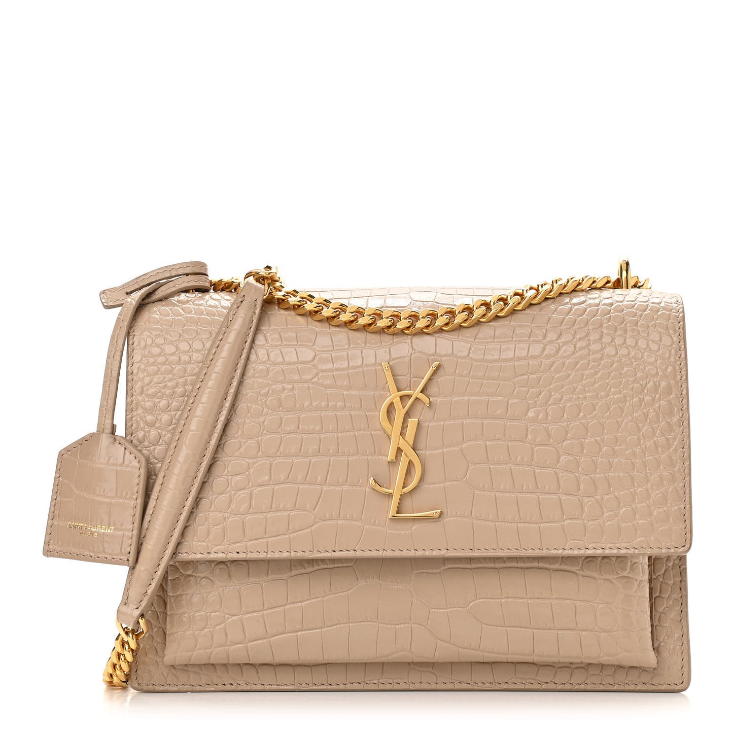 Calfskin Crocodile Embossed Medium Monogram Sunset Dark Beige