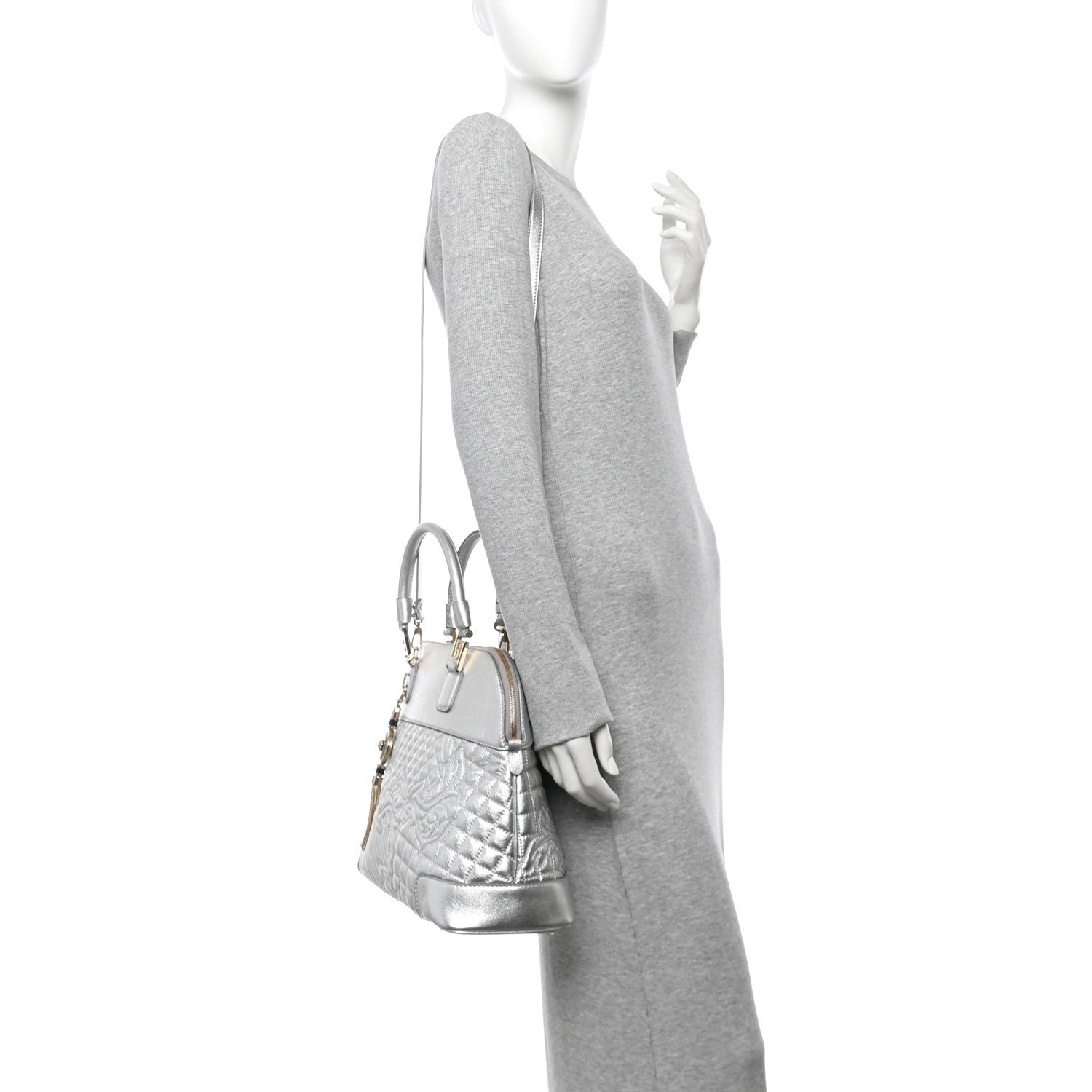 Versace Metallic Quilted Nappa Altea Vanitas Lady Athena Silver 2 of 13