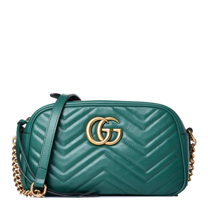 Gucci Calfskin Matelasse Small GG Marmont Chain Shoulder Bag Emerald Green 1 of 9