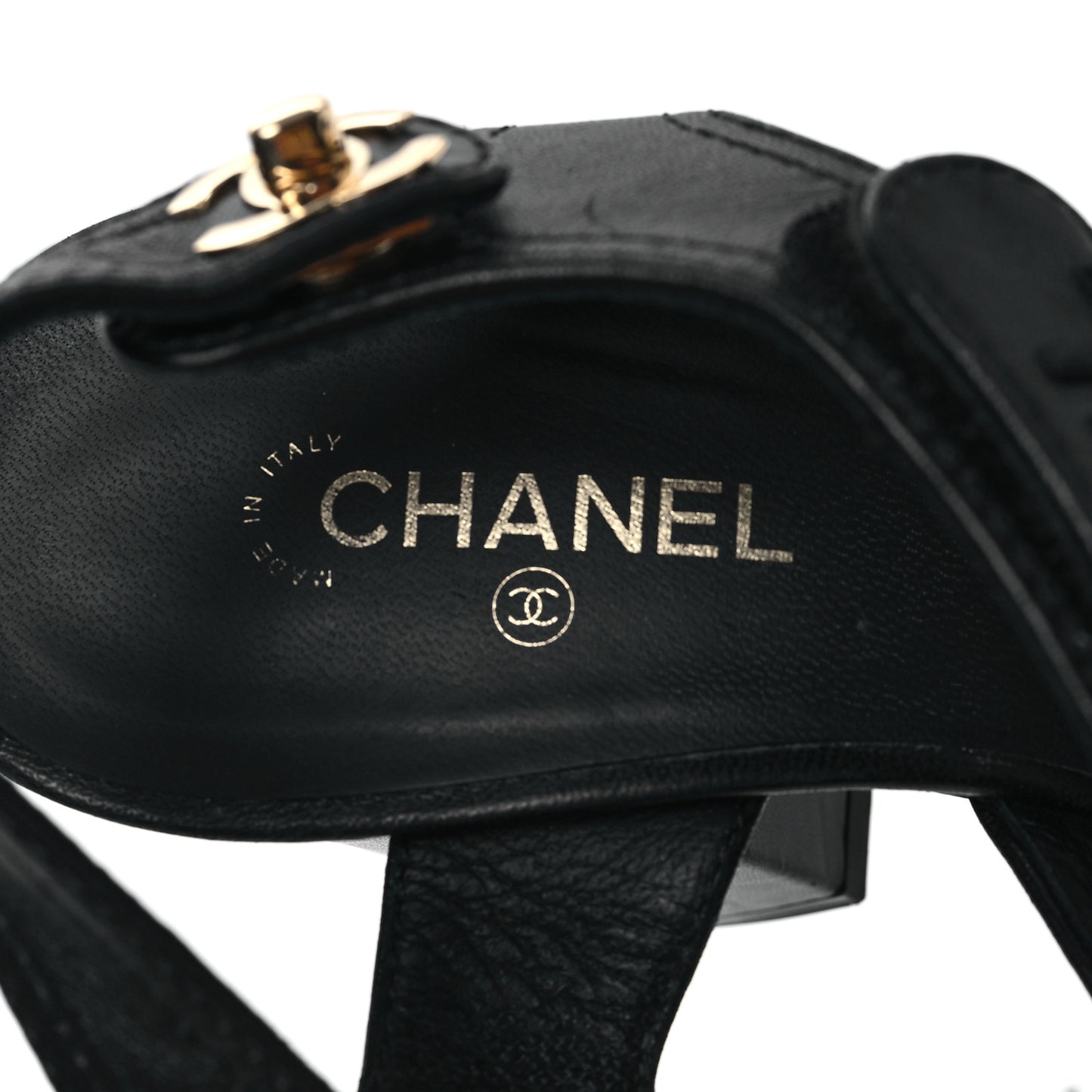 Goatskin CC Turnlock Sandals 39 Black