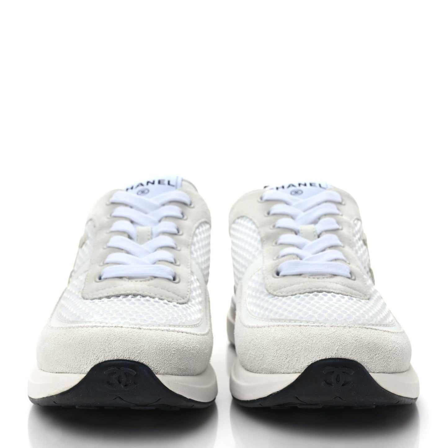 Calfskin Mesh Lycra Suede Womens Logo Sneakers 37 White