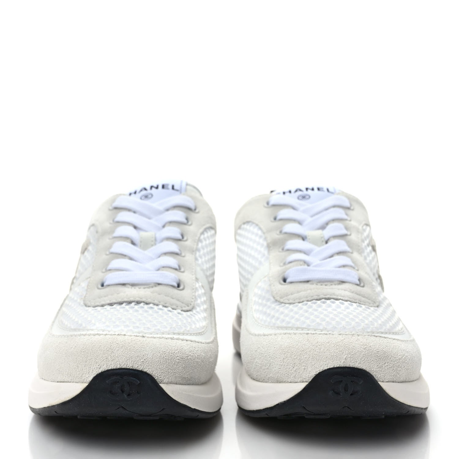 Chanel Calfskin Mesh Lycra Suede Womens Logo Sneakers 37 White 2 of 10