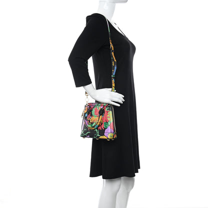 Gucci X KEN SCOTT New Shangai Calfskin Jenny Floral Print Mini Horsebit 1955 Top Handle Bag Black Pink 2 of 10