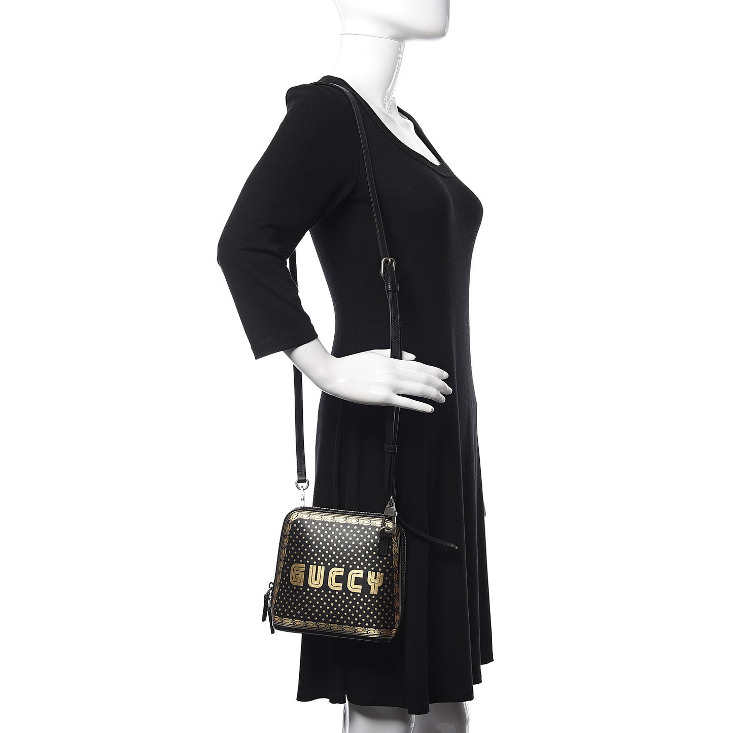 X SEGA Calfskin GUCCY Stars Mini Dome Shoulder Bag Black Gold
