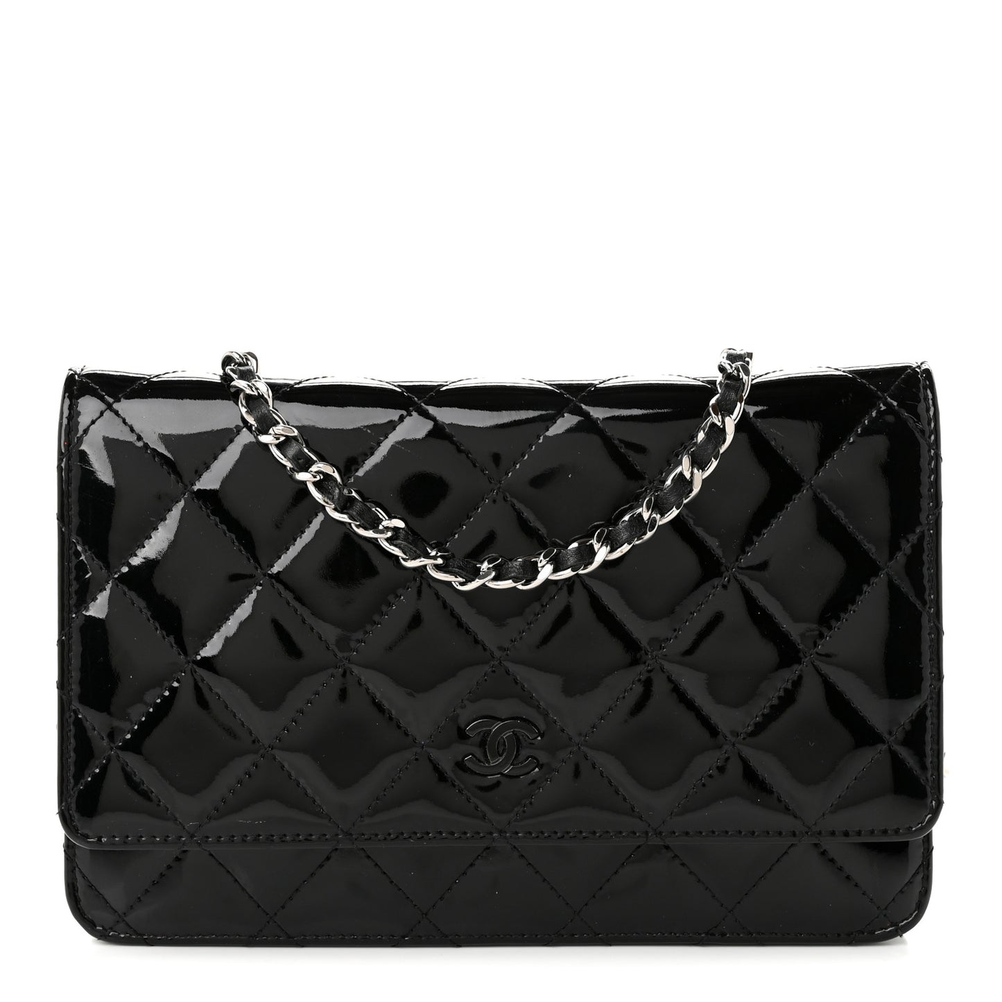 Patent Quilted Wallet On Chain WOC Black