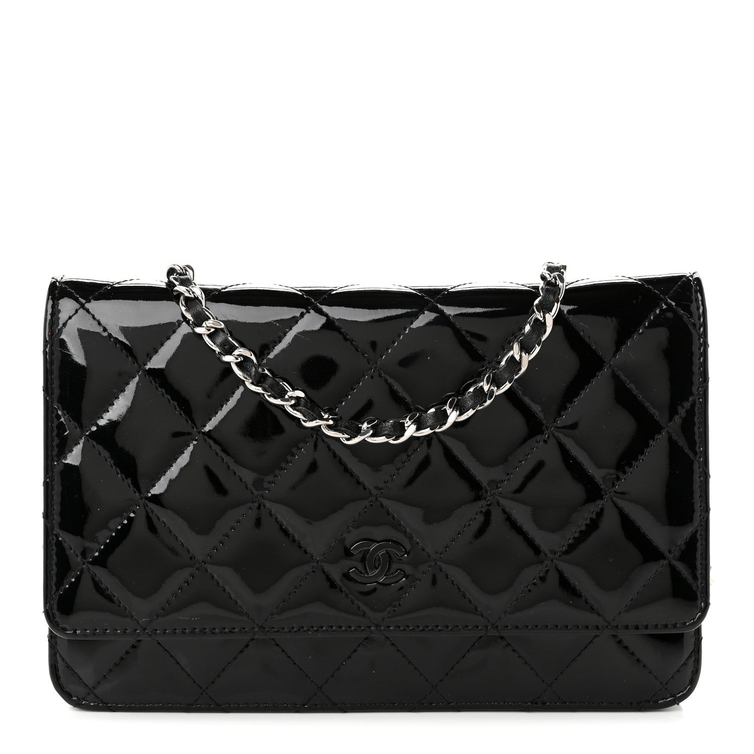 Chanel Patent Quilted Wallet On Chain WOC Black 1 of 10