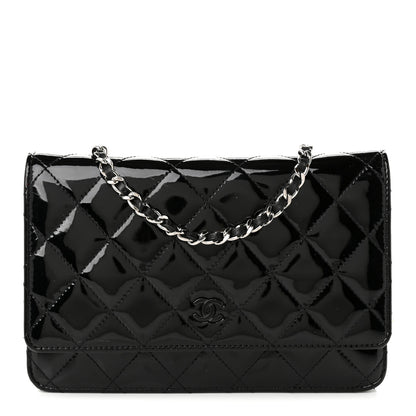 Chanel Patent Quilted Wallet On Chain WOC Black 1 of 10