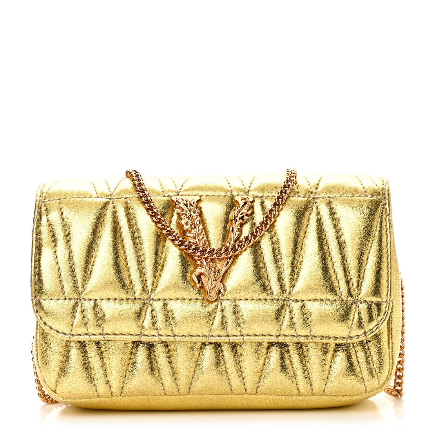 Versace Metallic Nappa Quilted Virtus Evening Bag Gold 1 of 9
