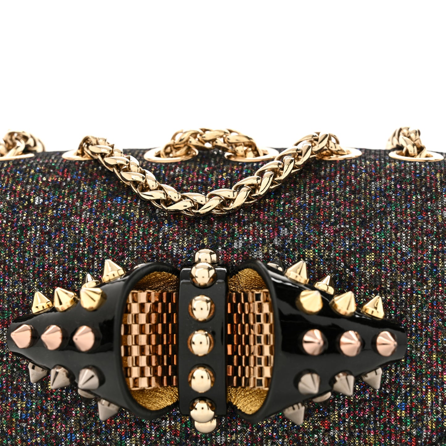 Glitter Calfskin Spikes Sweety Charity NV Crossbody Gold