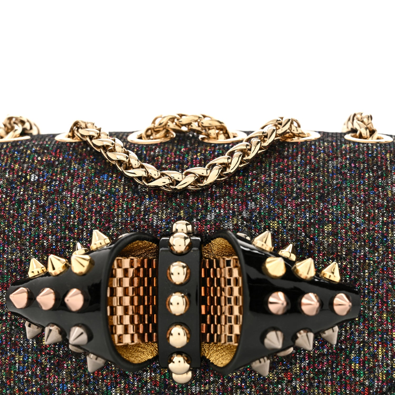 Christian Louboutin Glitter Calfskin Spikes Sweety Charity NV Crossbody Gold 7 of 11