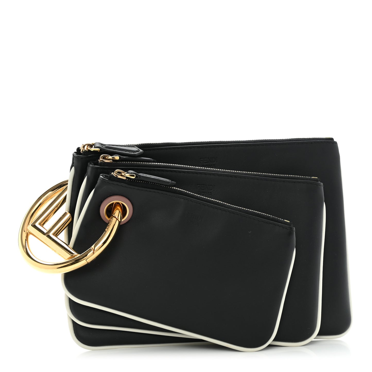 Vitello Century Opaco F is Fendi Bi-Color Triplette Pouch Set Black