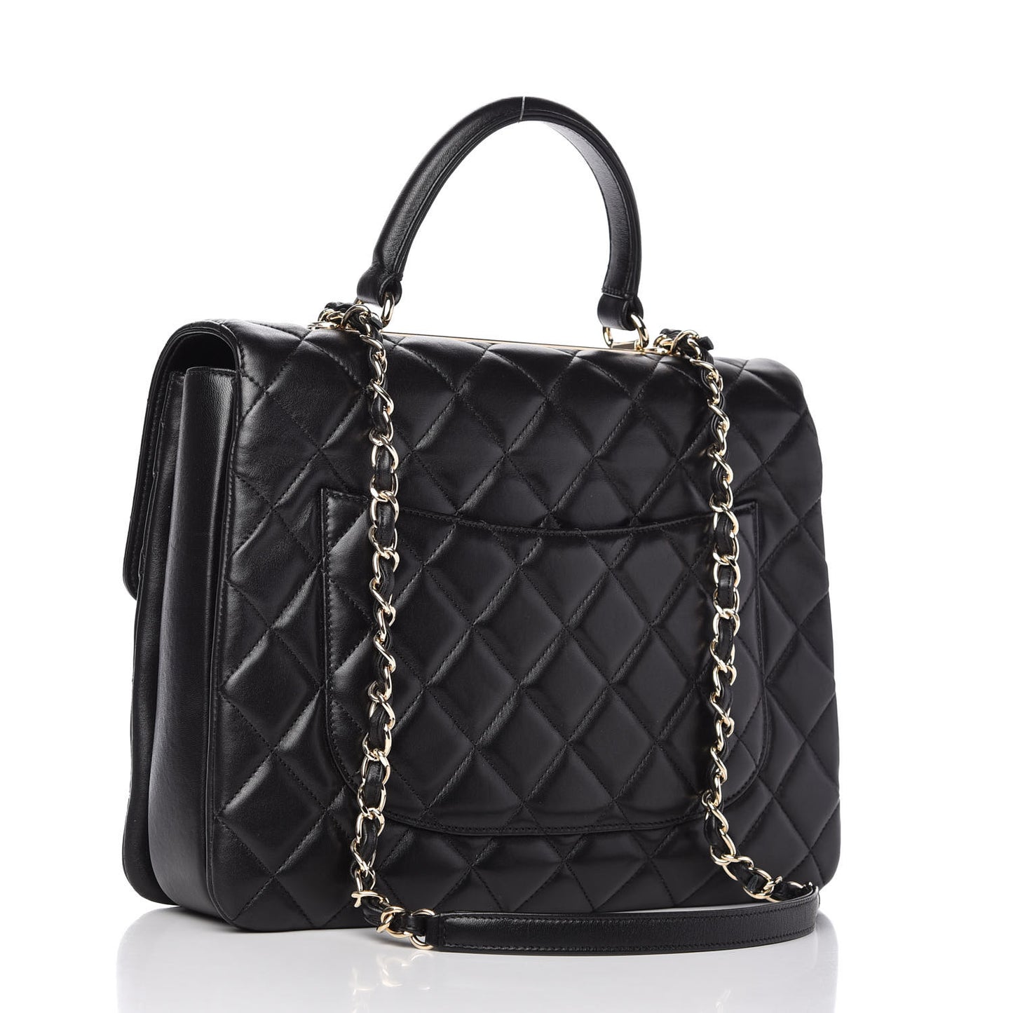 Lambskin Quilted Large Trendy CC Dual Handle Flap Bag Black