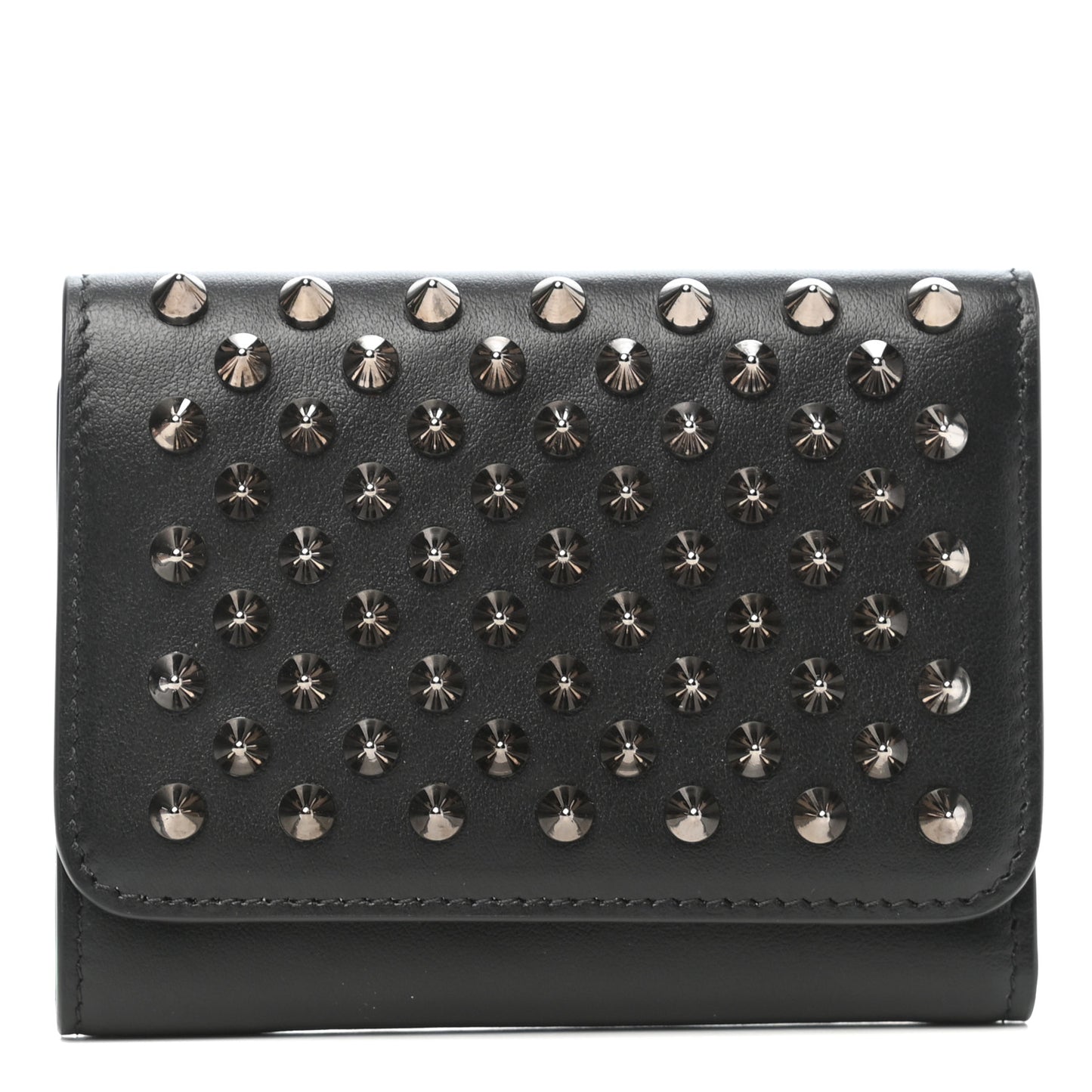 Calfskin Spiked Macaron Mini Spiked Wallet Black