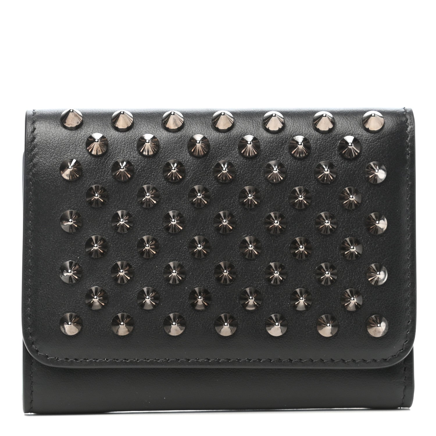 Christian Louboutin Calfskin Spiked Macaron Mini Spiked Wallet Black 1 of 6