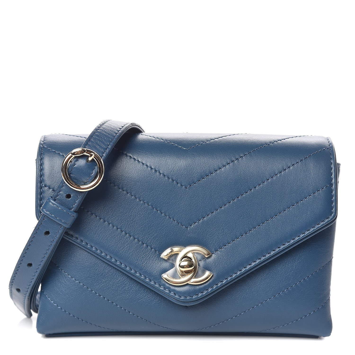 Chanel Calfskin Chevron Stitched Coco Waist Bag Blue 1 of 9