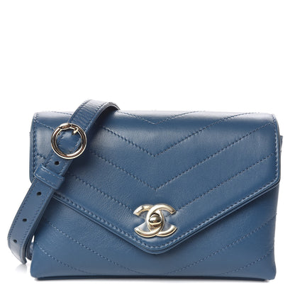 Chanel Calfskin Chevron Stitched Coco Waist Bag Blue 1 of 9