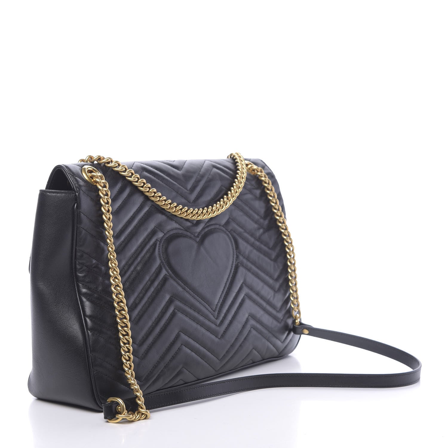 Gucci Calfskin Matelasse Large GG Marmont Shoulder Bag Black 3 of 11