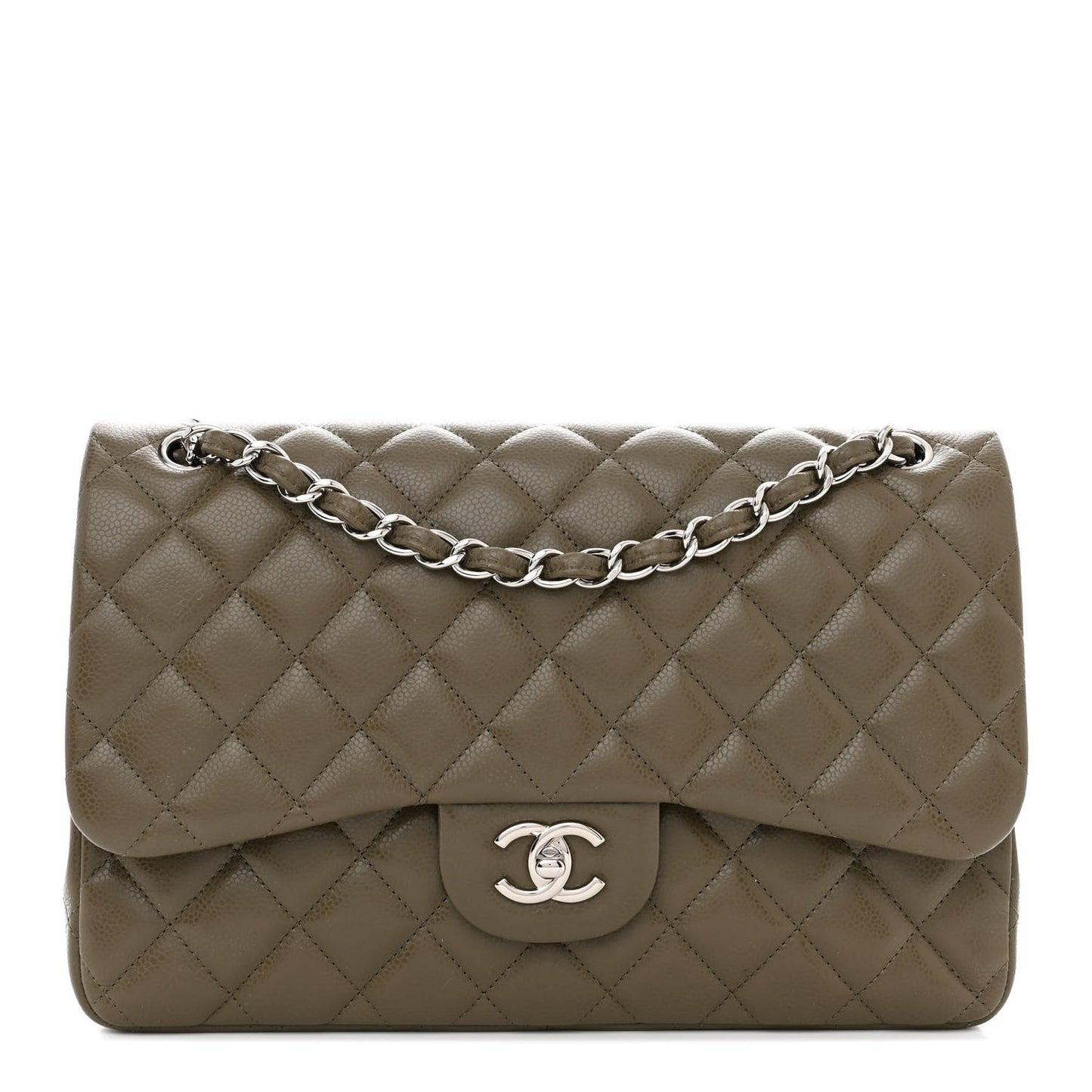 Caviar Quilted Jumbo Double Flap Taupe
