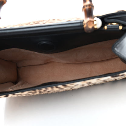 Gucci Calf Hair Bamboo Web Leopard Print Small Nymphaea Top Handle Bag Black 6 of 12