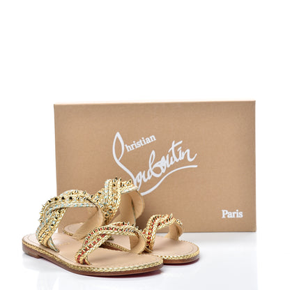 Christian Louboutin Calfskin Braided Normandie Flat Slide Sandals 37 Gold 8 of 8