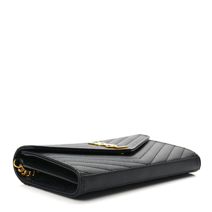 Saint Laurent Grain De Poudre Matelasse Chevron Monogram Chain Wallet Black 4 of 9