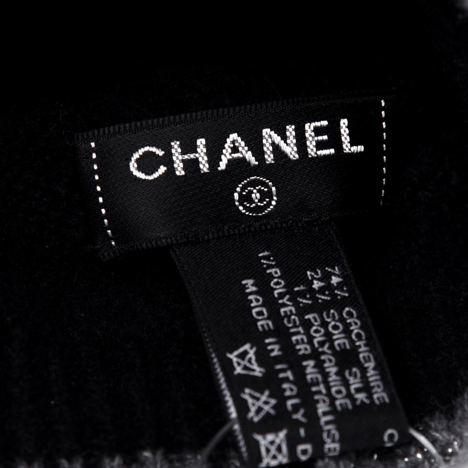 Chanel Cashmere CC Beanie Hat Black Grey 3 of 4