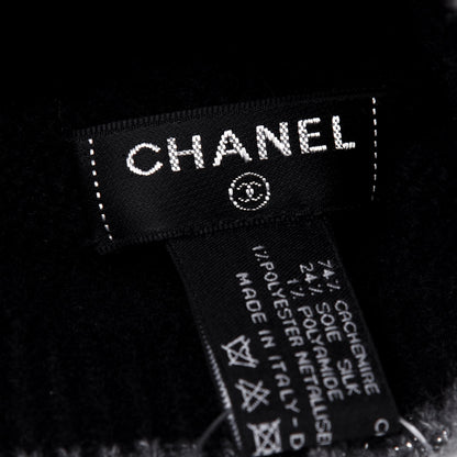 Chanel Cashmere CC Beanie Hat Black Grey 3 of 4