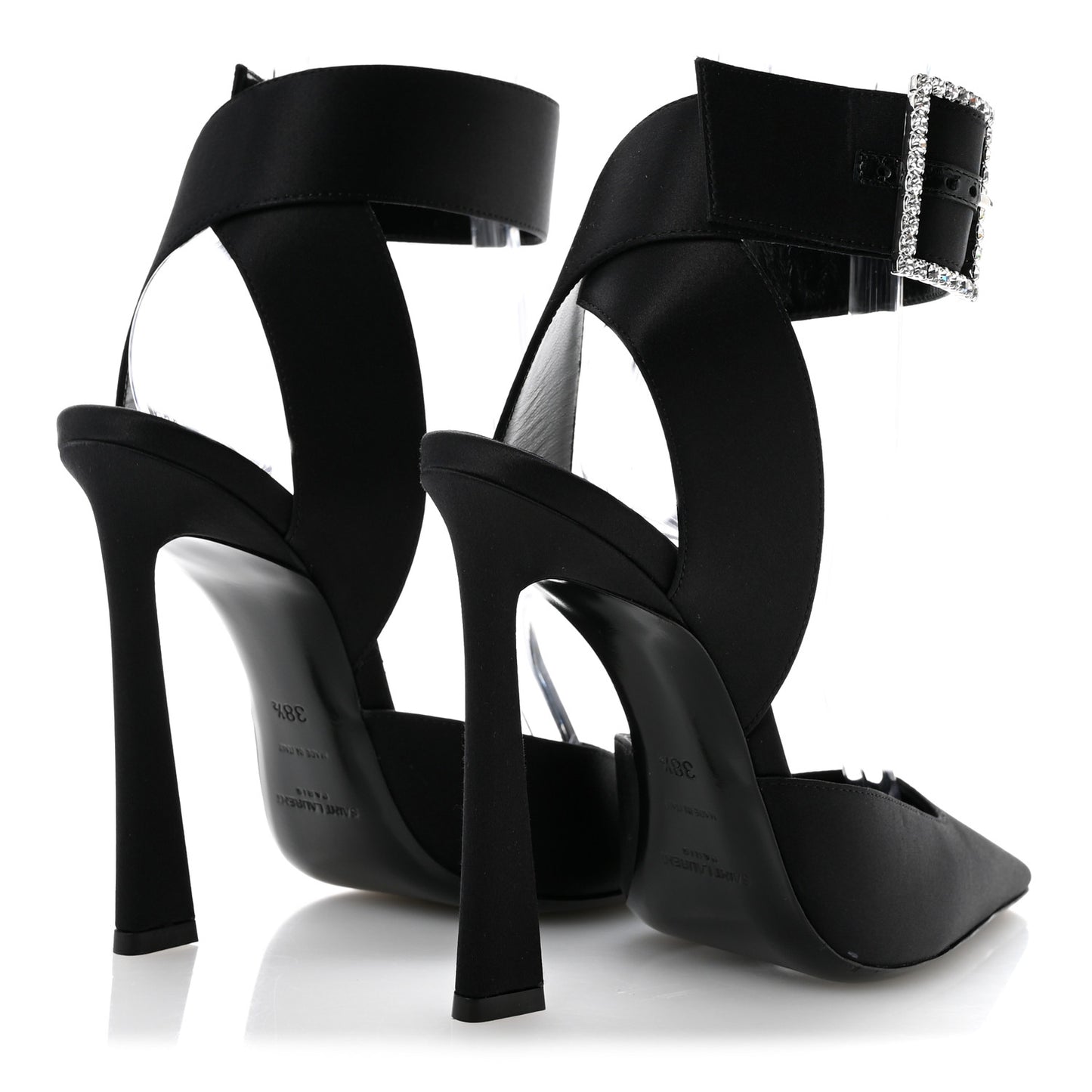 Crepe Satin Crystal Buckle Claude 110 Slingback Pumps 38.5 Black