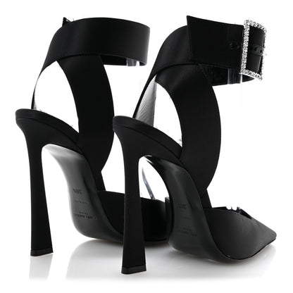Saint Laurent Crepe Satin Crystal Buckle Claude 110 Slingback Pumps 38.5 Black 5 of 12