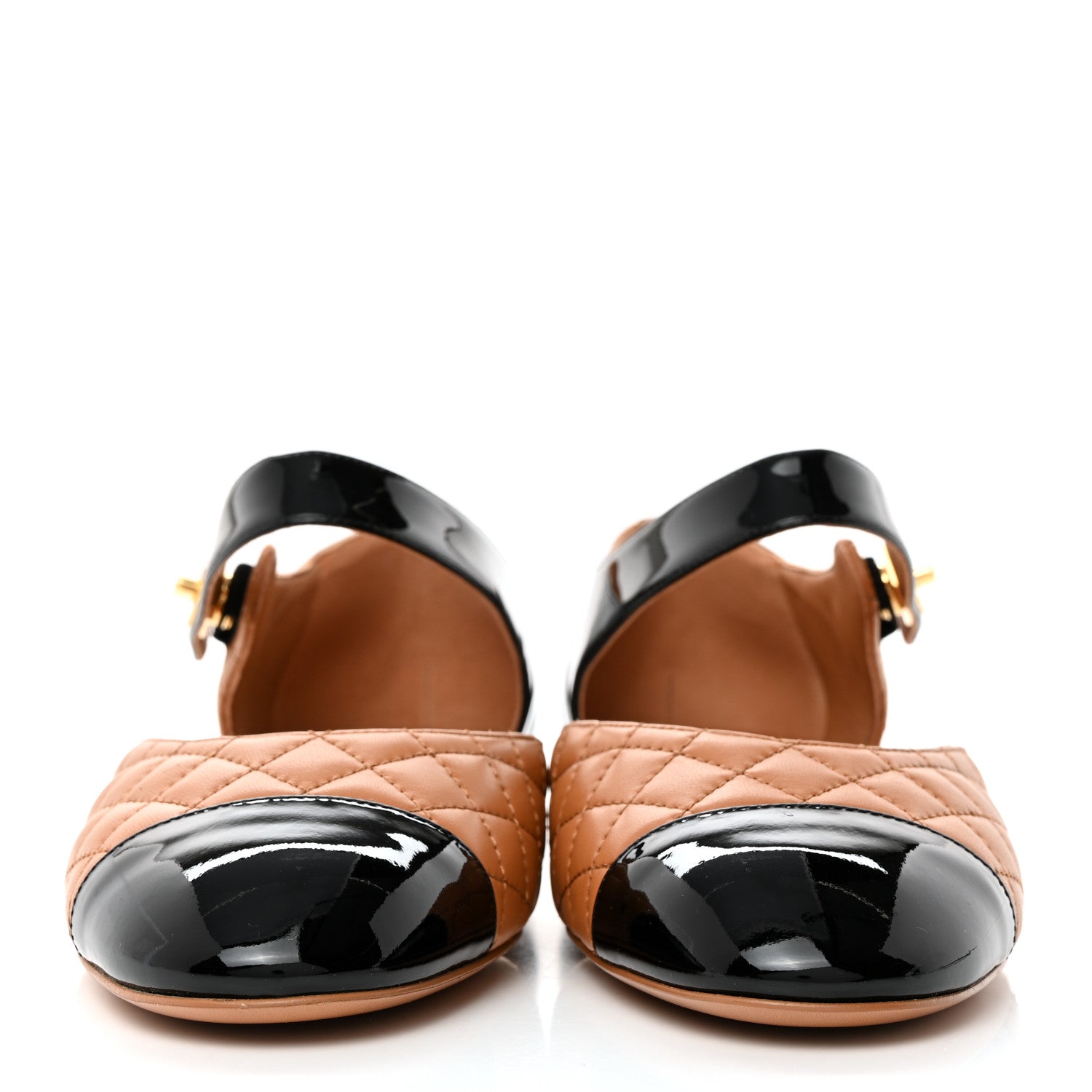 Chanel Patent Lambskin Quilted Cap Toe Ballerina Flats 41 Light Brown Black 2 of 9