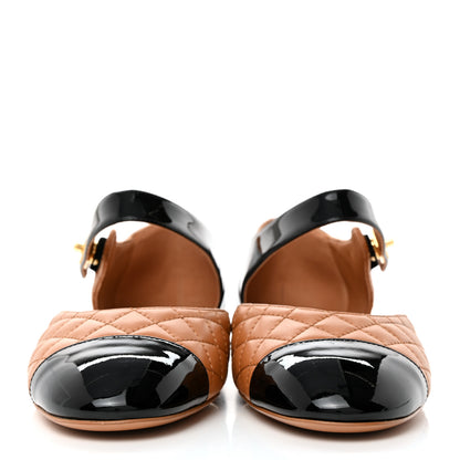 Chanel Patent Lambskin Quilted Cap Toe Ballerina Flats 41 Light Brown Black 2 of 9