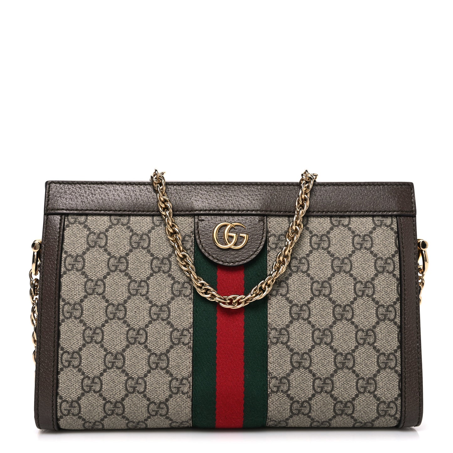 GG Supreme Monogram Web Small Ophidia Chain Shoulder Bag Brown