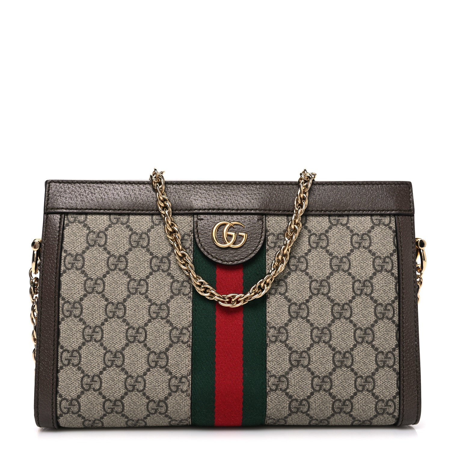 Gucci GG Supreme Monogram Web Small Ophidia Chain Shoulder Bag Brown 1 of 10