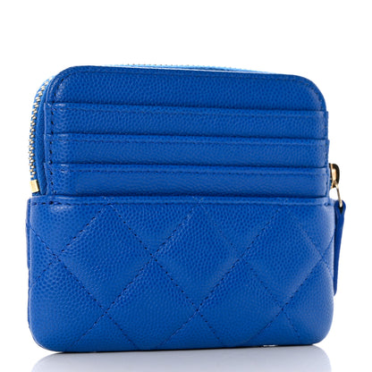 Chanel Caviar Quilted Zip Card Holder Wallet Blue 3 of 9