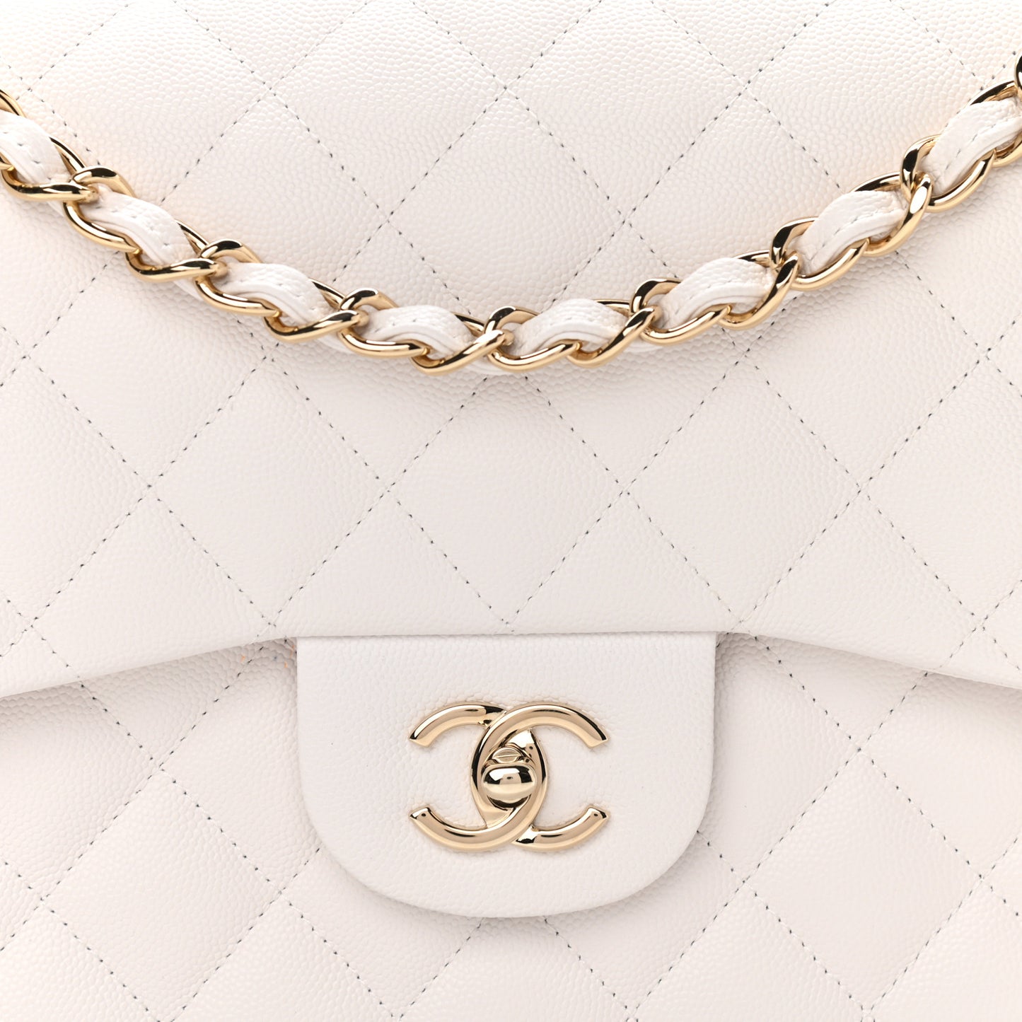 Caviar Quilted Jumbo Double Flap White