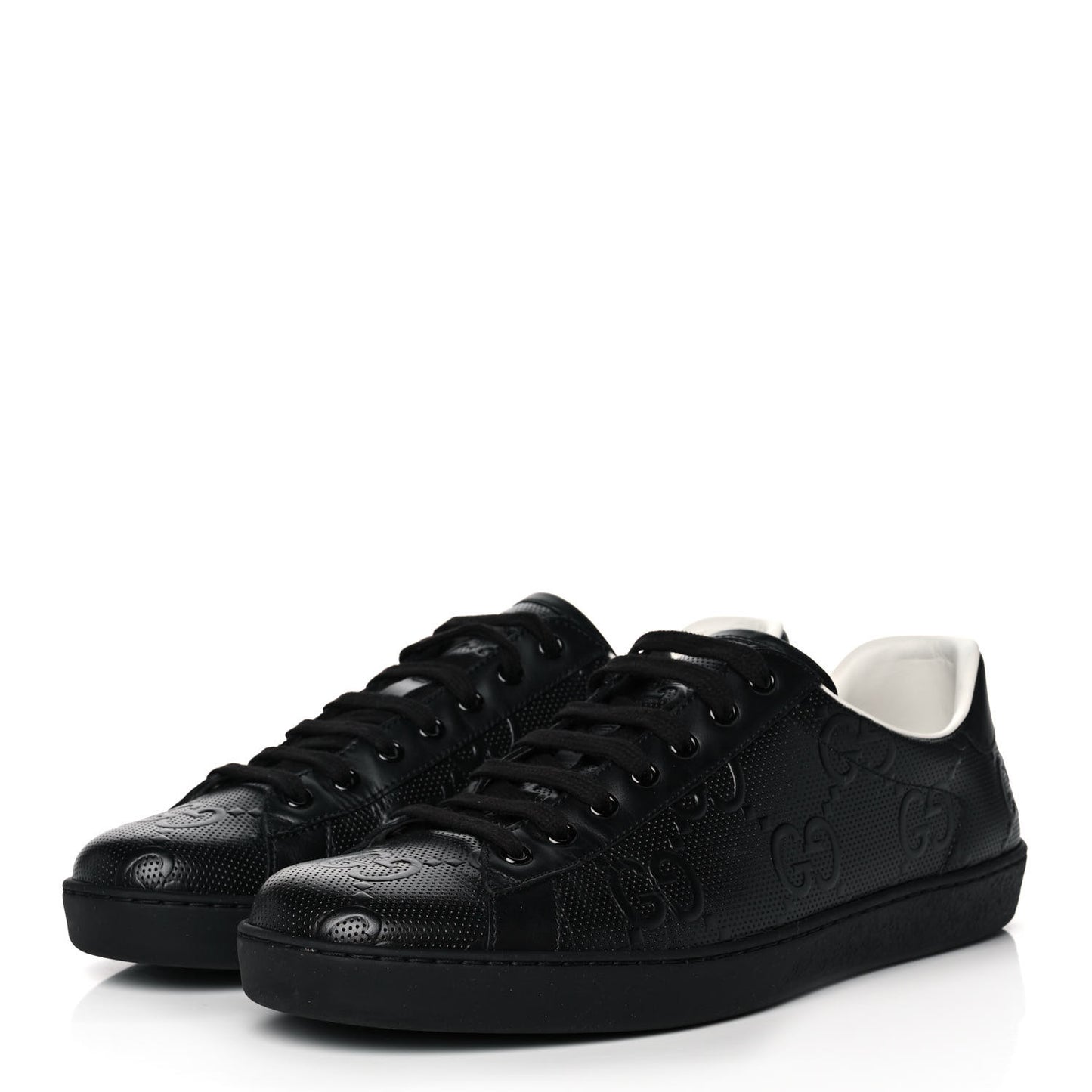 Calfskin GG Tennis Embossed Mens Ace Sneakers 9.5 Black