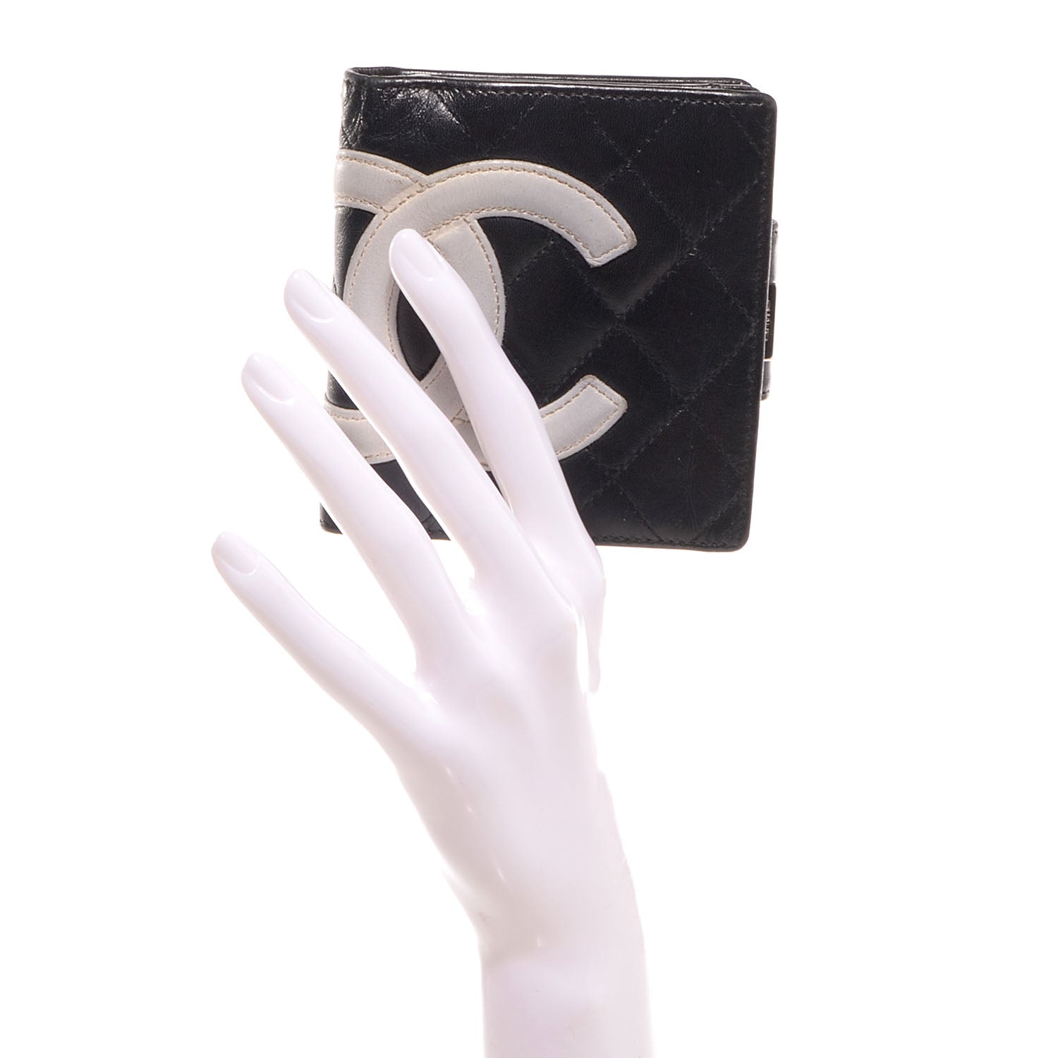 Chanel Calfskin Quilted Cambon Bi-Fold Wallet Black White 2 of 7